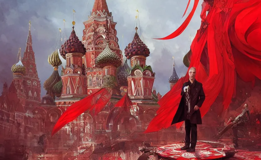 Prompt: Putin in Red Square full of blood, fantasy, intricate, highly detailed, digital painting, artstation, concept art, smooth, sharp focus, illustration, art by artgerm and greg rutkowski and alphonse mucha