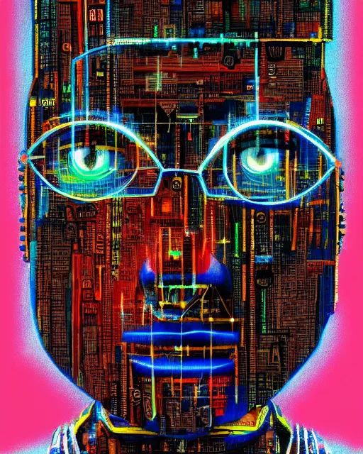 Prompt: a cyberpunk portrait of a robot by jean - michel basquiat, by hayao miyazaki by artgerm, highly detailed, sacred geometry, mathematics, snake, geometry, cyberpunk, vibrant, water