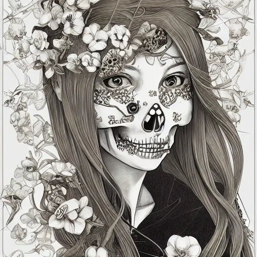 Image similar to anime manga skull portrait young woman skeleton, miffy, kawai, intricate, elegant, highly detailed, digital art, ffffound, art by JC Leyendecker and sachin teng