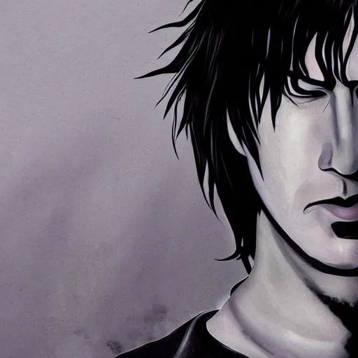 Image similar to Keanu Reeves in death note 4K detailed Digital art