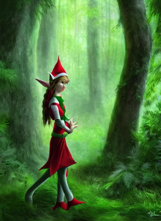 Prompt: elf in lush forest, high detail, 4 k, concept art, realism style