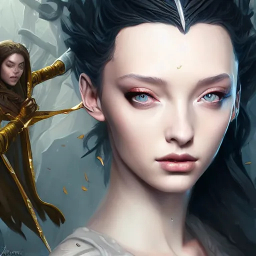 Image similar to beautiful striking medieval Emma Dumont by Artgerm and Greg Rutkowski, intricate, elegant, highly detailed, digital painting, pale