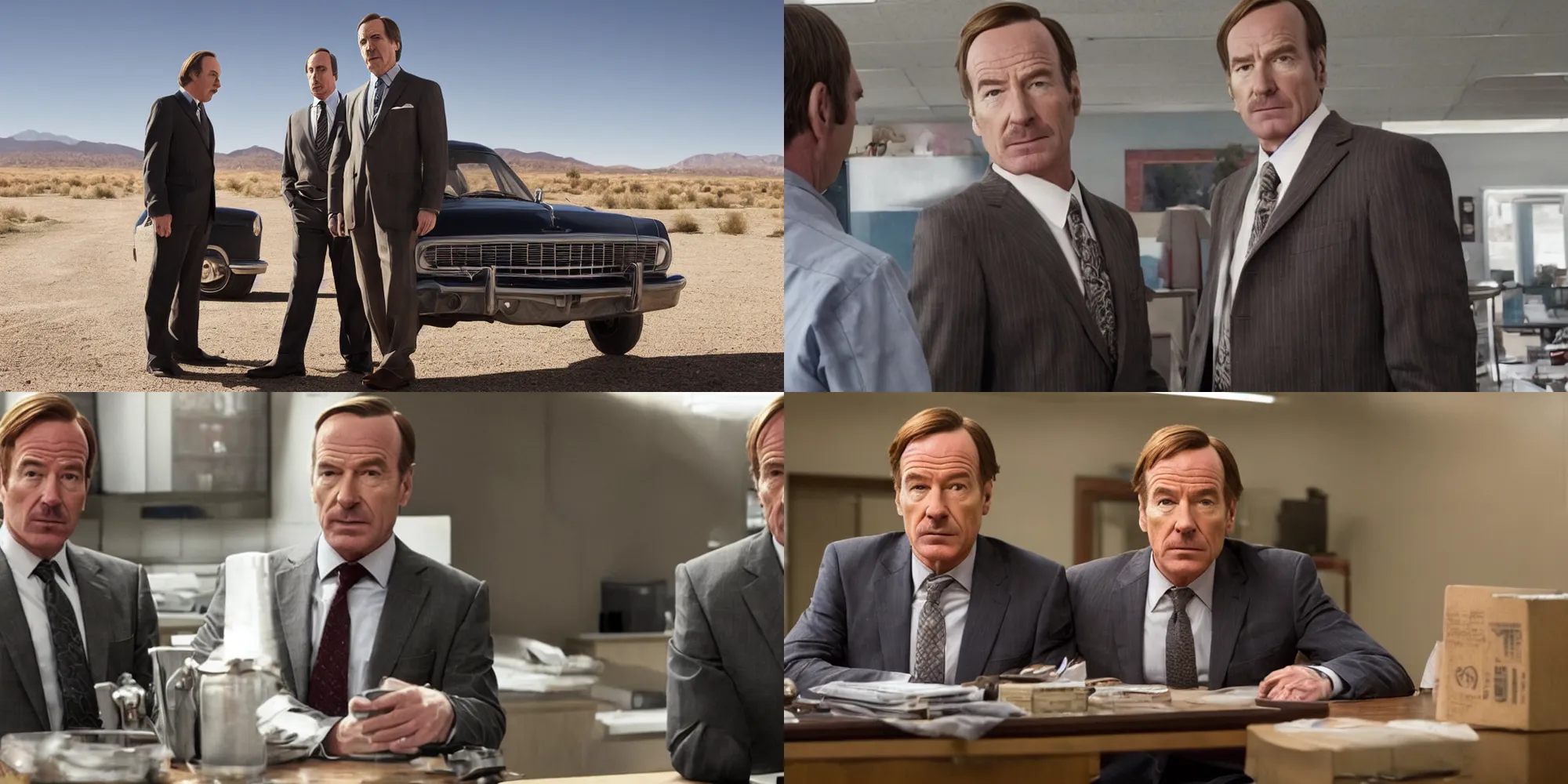 Prompt: Bryan Cranston as Saul Goodman in Better Call Saul, film footage