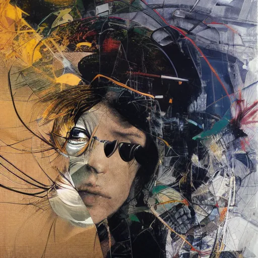 Image similar to a thrush wandering within the virtual realms of urban informatics and computational social science, oil on canvas by dave mckean and yoji shinkawa