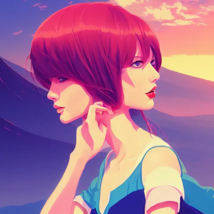 Prompt: portrait of taylor swift, mount fuji background, rich vivid colors, ambient lighting, dynamic lighting, 4 k, hq, official media, anime key visual, makoto shinkai, ilya kuvshinov, lois van baarle, rossdraws, detailed, trending on artstation