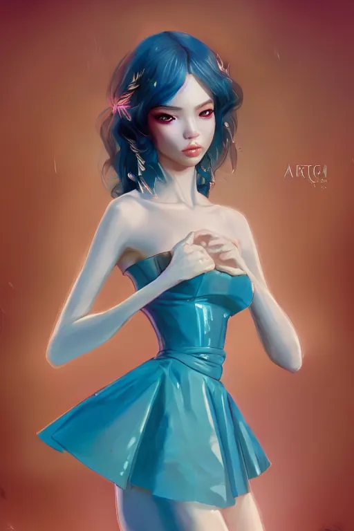 Image similar to a beautiful fashion goddness of love, chic strapless dress, tropical sea background, character design, in the style of artgerm, and wlop, cinematic lighting, hyperdetailed, 8 k realistic, symmetrical, global illumination, radiant light, frostbite 3 engine, cryengine, dof, trending on artstation, digital art