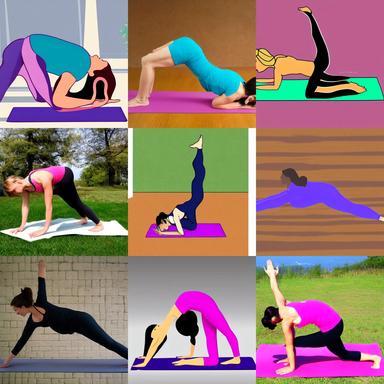 yoga down dog position, illustration