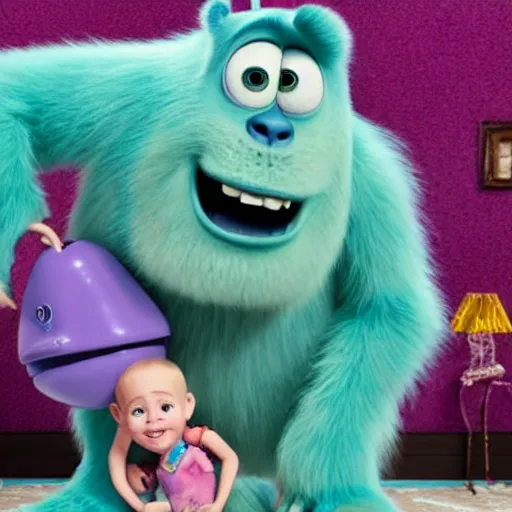 Prompt: sully in monsters Inc movie still