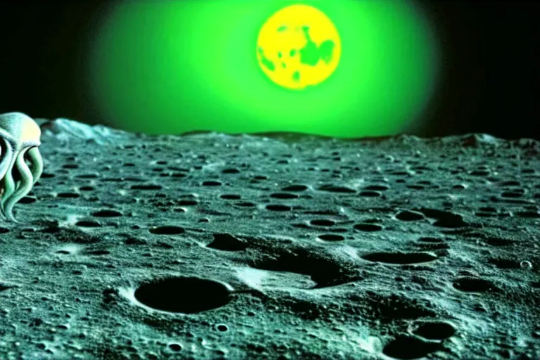 Image similar to 🤡 cthulhu on the lunar surface, moon, horizon, photorealistic, movie still