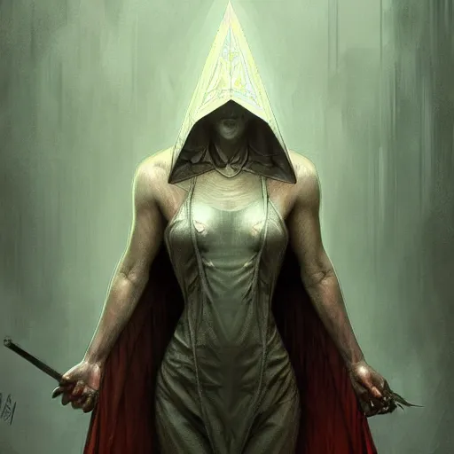 Prompt: pyramid head from silent hill, intricate, elegant, highly detailed, digital painting, artstation, concept art, matte, sharp focus, illustration, art by Artgerm and Greg Rutkowski and Alphonse Mucha