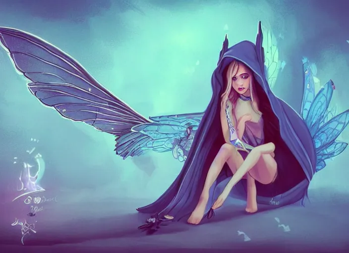 Image similar to a fairy with big wings wearing a hoodie, street fashion outfit, haute couture fashion shoot, fairy, d & d, fantasy sticker illustration, artstation