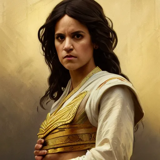 Image similar to Melissa Fumero as a noble in the Mycenaean period, intricate, highly detailed, digital painting, artstation, concept art, sharp focus, illustration, art by greg rutkowski and alphonse mucha