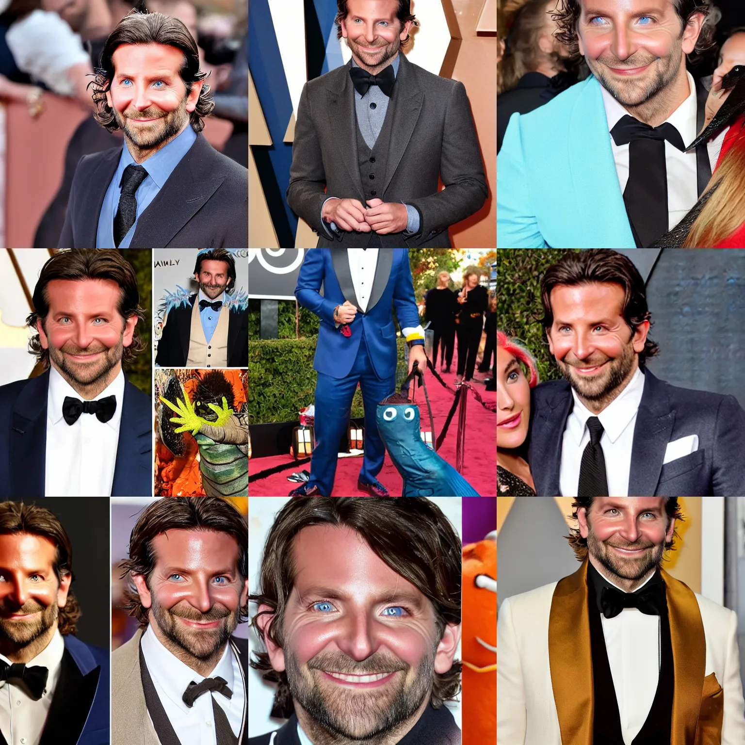 Prompt: bradley cooper, dressed as a fish for halloween, serious makeup, spirit gum, costume