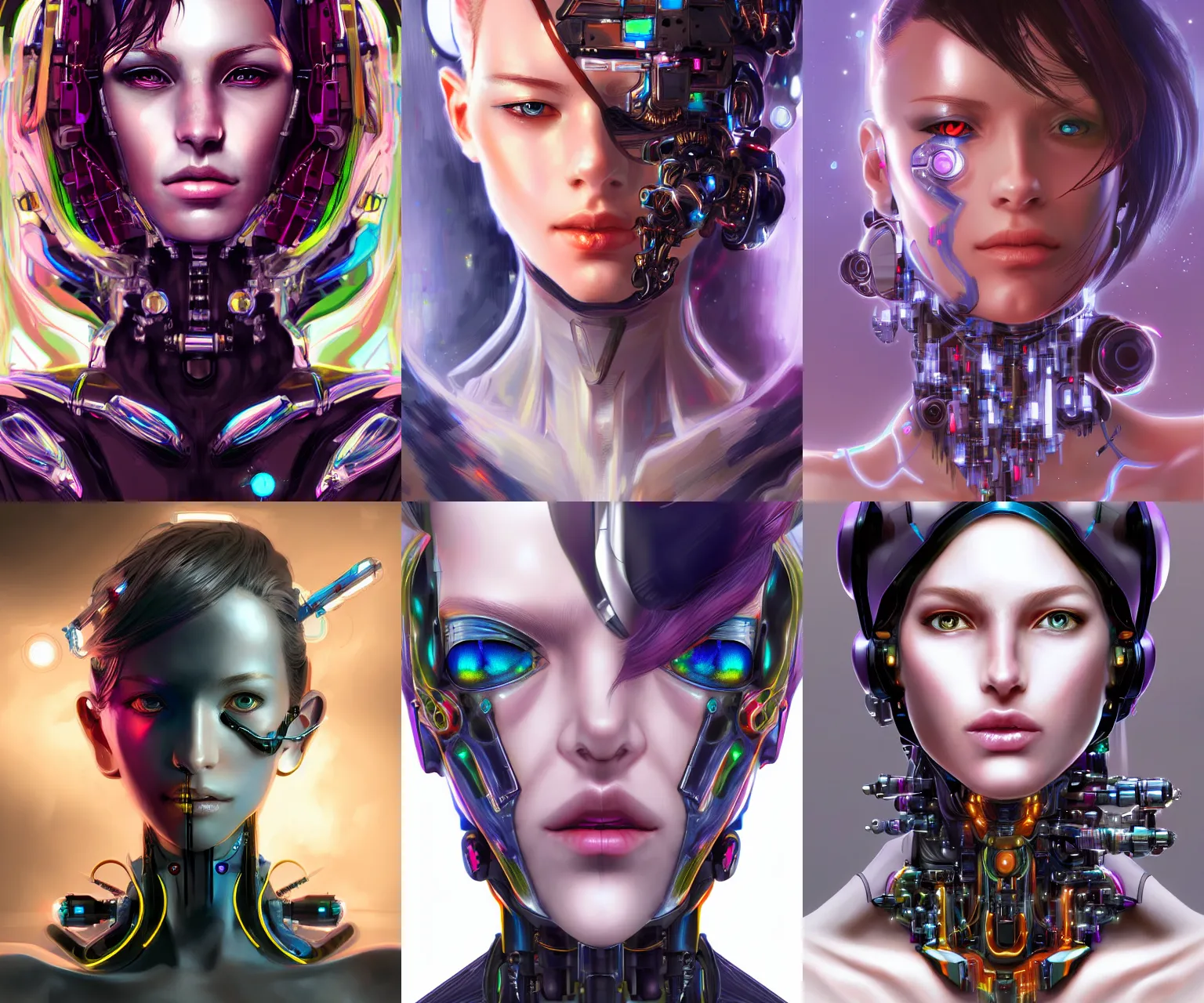 Prompt: portrait of a cyborg woman, fashion, beautiful, elegant colorful, artstation trending, deviantart, highly detailed, focus, smooth, by hirohiko araki, yoshitaka amano