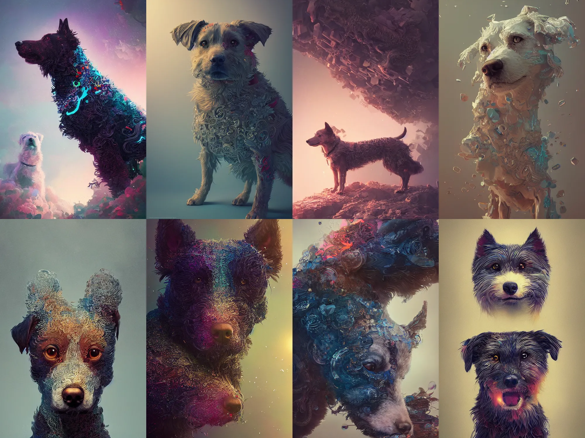 Prompt: super beautiful mixed dog intricate artwork by tooth wu and wlop and beeple, greg rutkowski, very coherent symmetrical artwork, cinematic, hyper realism, high detail, octane render, unreal engine, 8 k, vibrant colors, smooth gradients, high contrast, depth of field, aperture f 1. 2