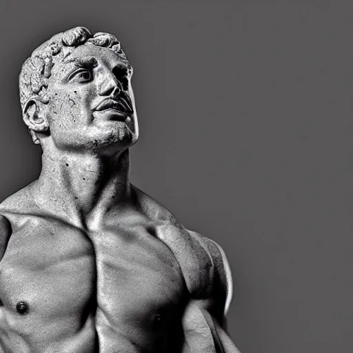 Image similar to muscular greek statue with benjamin netanyahu's face, studio lighting