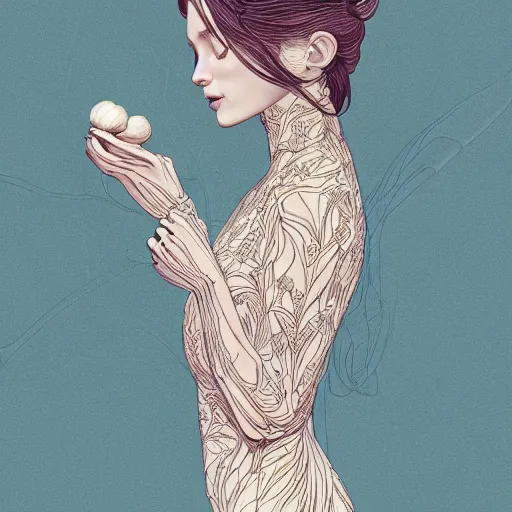 Image similar to a clove of garlic that resembles an incredibly beautiful, graceful, elegant, and sophisticated young brunette woman, an ultrafine detailed illustration by james jean, intricate linework, bright colors, final fantasy, behance contest winner, vanitas, angular, altermodern, unreal engine 5 highly rendered, global illumination, radiant light, detailed and intricate environment