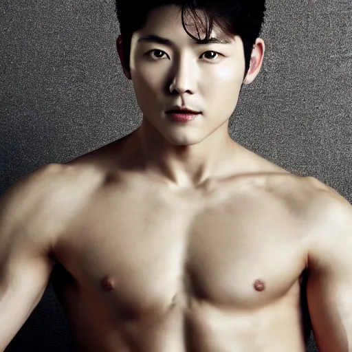 Prompt: song joong - ki portrait, young handsome asian male dnd, muscle, studio photo