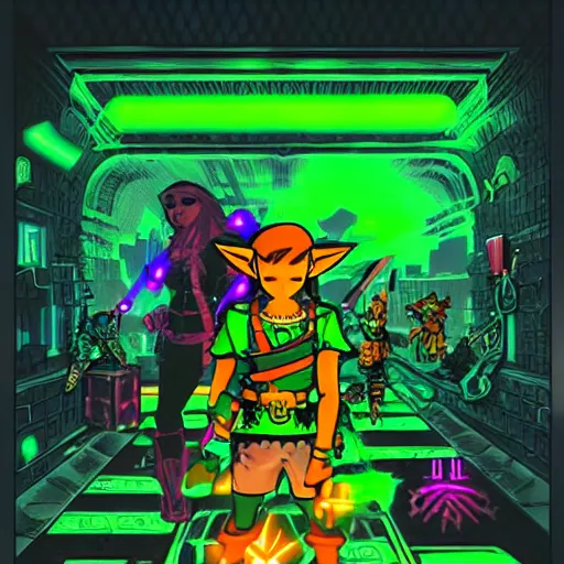 Prompt: cyberpunk legend of zelda, neon