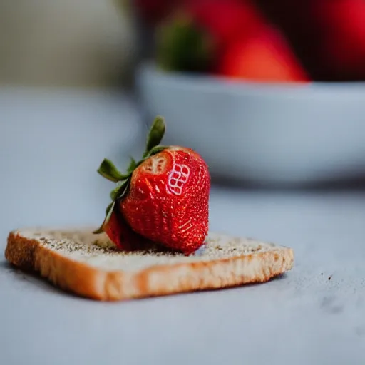 Image similar to a 5 0 mm macro shot of a strawberry and bean sandwich