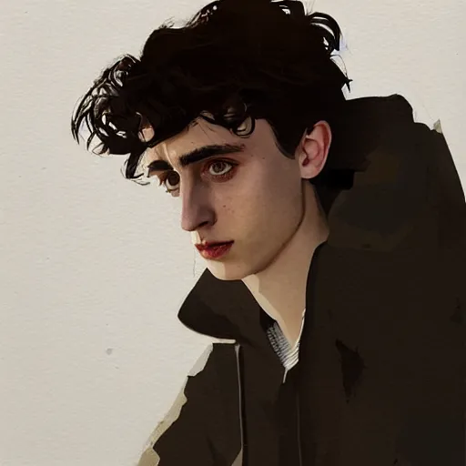 Image similar to portrait of timothee chalamet, concept art by jama jurabaev and ismail inceoglu and sparth, cel shaded, cinematic shot, trending on artstation, high quality, brush stroke