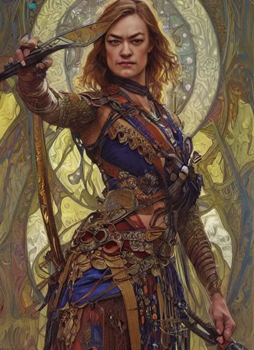 Image similar to Yvonne Strahovski as a beautiful warrior woman, fantasy, intricate, elegant, highly detailed, centered, digital painting, artstation, concept art, smooth, sharp focus, illustration, art by artgerm and donato giancola and alphonse mucha