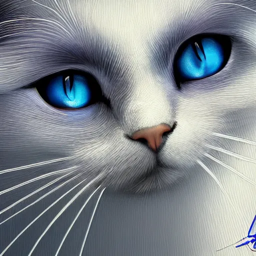 Image similar to a beautiful white cat with blue and yellow eyes, sci-fi, fantasy, highly detailed, digital painting