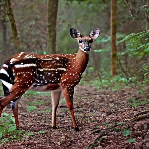 Prompt: a beautiful spotted deer in the woods, canon eos c 3 0 0, ƒ 1. 8, 3 5 mm