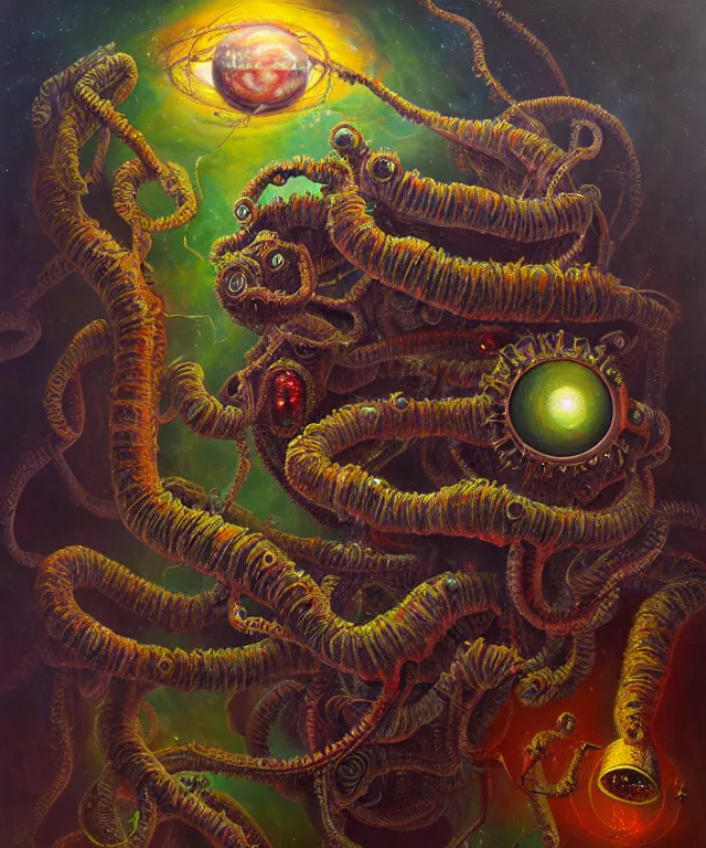 Image similar to an oil on canvas painting, polycount, surrealism, surrealist, lovecraftian, cosmic horror, high detail