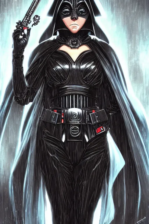 Image similar to anime key visual of a female darth vader goddess!!, intricate, stunning, highly detailed, digital painting, artstation, smooth, hard focus, starwars, sith, dark side, villain, the force, lucas films, illustration, art by artgerm and greg rutkowski and alphonse mucha