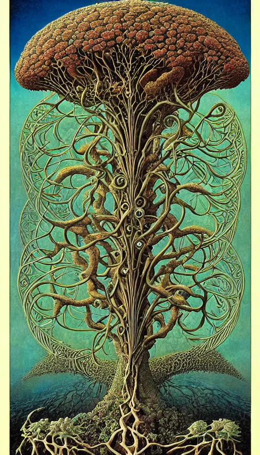 Image similar to tree of life by roger dean and andrew ferez, art forms of nature by ernst haeckel, divine chaos engine, symbolist, visionary, art nouveau, botanical fractal structures, organic, detailed, realistic, surreality