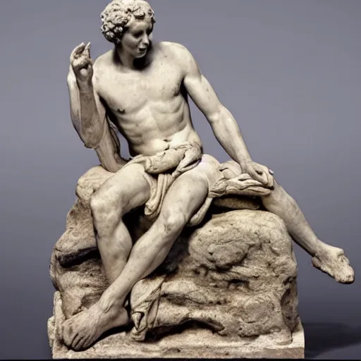 Prompt: statue of benjamin netanyahu resting on a rock by vincenzo pacetti, 1 7 9 9, classical antiquity - n 4