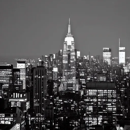 Image similar to minimalist black and white photograph of the new york skyline, time exposure