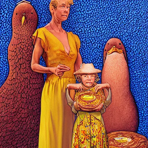 Image similar to yo mama is so poor ducks throw bread at her, rennaissance masters portrait, jean giraud portrait, intricate details