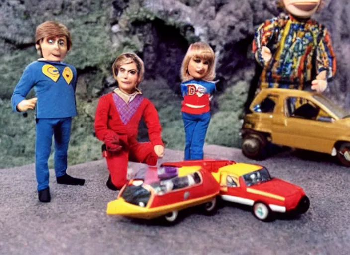 Prompt: a scene from a 1 9 7 0 s british kids tv programme by the bbc and gerry anderson, puppets, supermarionation, vhs distortion, folk horror, hauntology
