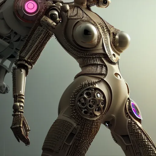 Prompt: a beautiful highly detailed futuristic mechanical lady, seductive confident pose, art by geof darrow, cyberpunk, featured on artstation, 4 k, octane render