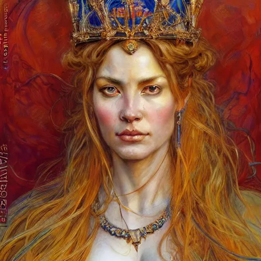 Image similar to highly detailed portrait of a majestic lioness queen in the form of a beautiful woman. d & d, art by donato giancola and ruan jia and carl larsson. trending on artstation, intricate details, energetic composition, golden ratio, concept art, illustration, elegant art