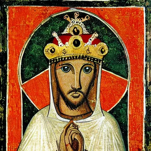 Image similar to byzantine art of a rabbit wearing a crown
