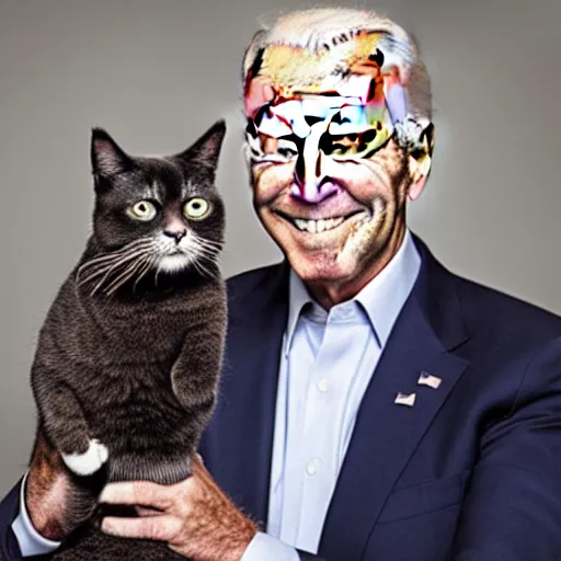 Prompt: portrait of joe biden holding a cat