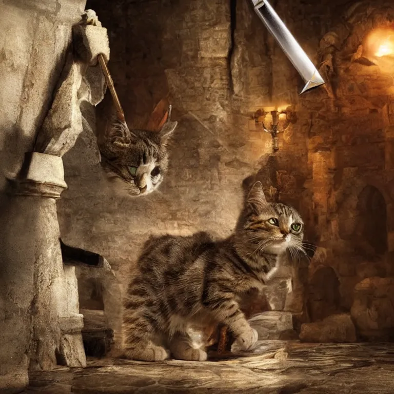 Image similar to an amazing award winning photo of a cat as knight templar protecting the holy grail, very detailed and sharp, 4k hdr, cinematic masterpiece