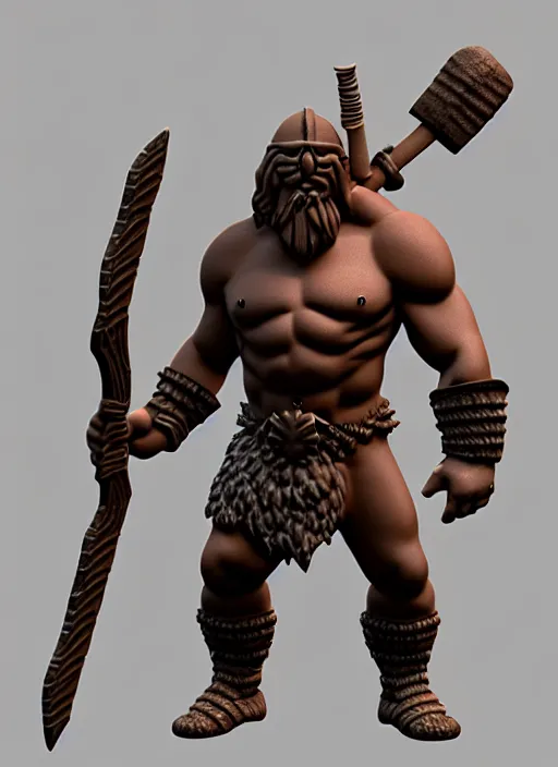 Image similar to barbarian, stl fantasy miniature, 3 d render