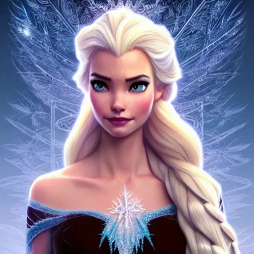 Image similar to Odette Annable with blonde hair as Elsa from Frozen, western, D&D, fantasy, intricate, elegant, highly detailed, digital painting, artstation, concept art, matte, sharp focus, illustration, art by Artgerm and Greg Rutkowski and Alphonse Mucha