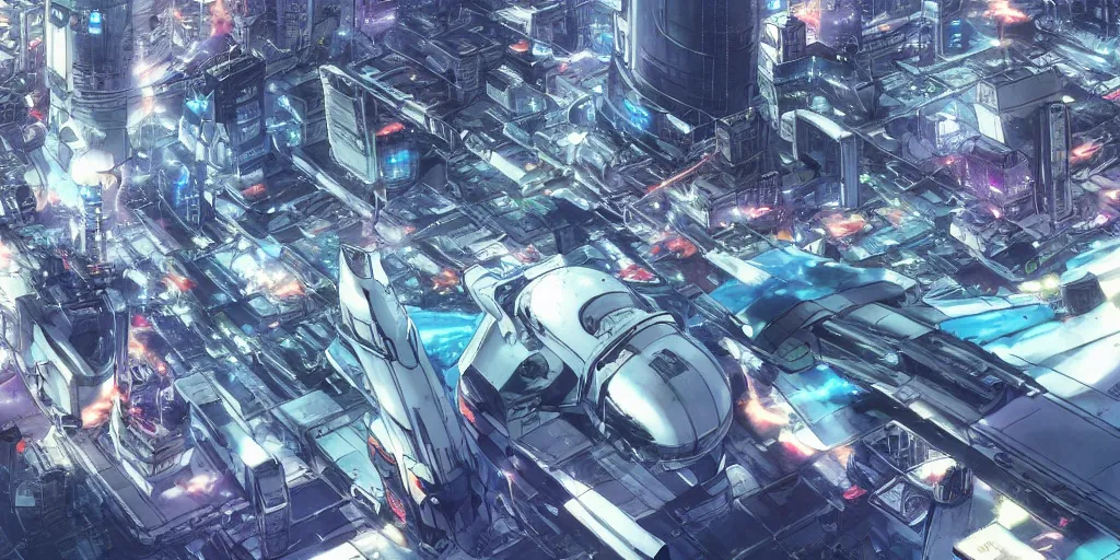 Prompt: sci - fi city getting attacked by spaceships, protection shield, aerial view, art by makoto shinkai and alan bean, yukito kishiro