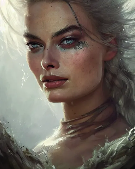 Image similar to margot robbie as a fairy, hyper realistic face, beautiful eyes, fantasy art, in the style of greg rutkowski, intricate, hyper detailed, smooth