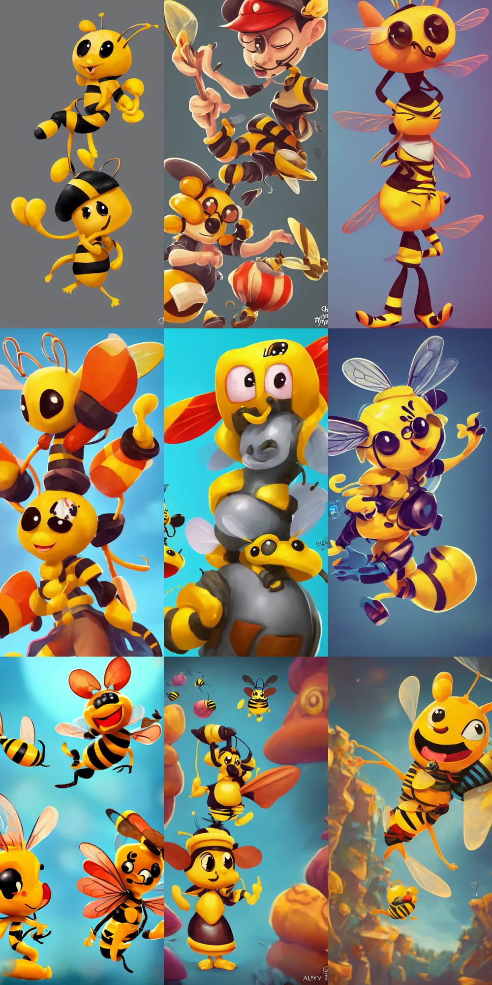 Prompt: a one character cartoon cute bee, polish hyper - casual, stylized, concept art, playrix style, ahmad merheb, edin durmisevic, alexander minze thumler, yan morala, maya bee, 8 k, game screen, close up, top artstation