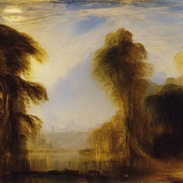 Prompt: a building in a serene landscape, by j. m. w. turner