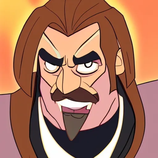 Image similar to Head-to-shoulder shot of Triple H as a Disney villain, Disney, cartoon, Disney style, 2d, drawn image, beautifully drawn, Disney 2d animation still, digital 2D animation, traditional animation, Disney style, Disney animation, Deviantart, very coherent symmetrical artwork, heroic look, artstation