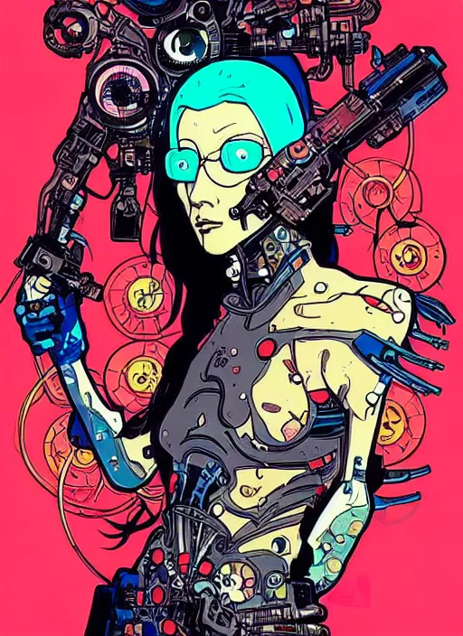 Image similar to cyberpunk pisces!! cyborg portrait illustration, pop art, splash painting, art by geof darrow, ashley wood, alphonse mucha, makoto shinkai