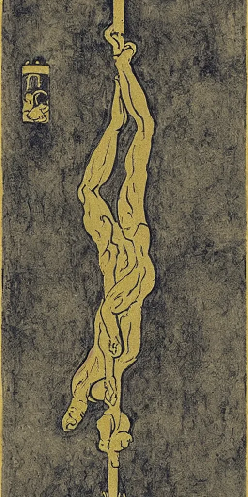 Image similar to the hanged man tarot card by austin osman spare