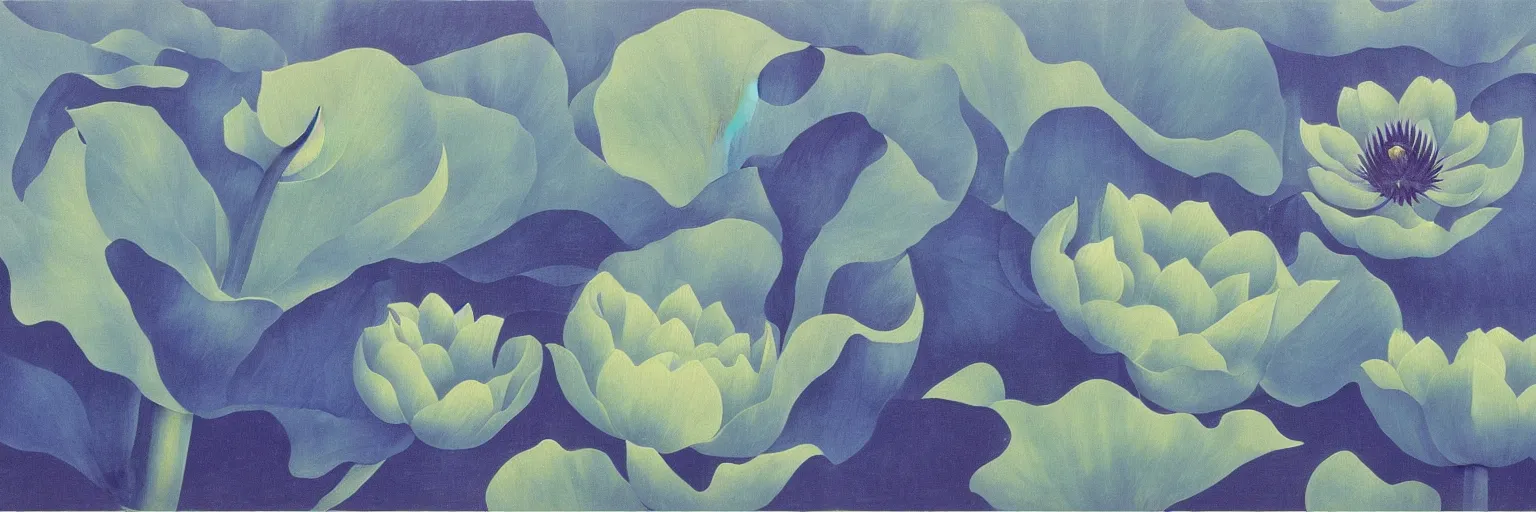 Prompt: blue lotus flower painting magritte
